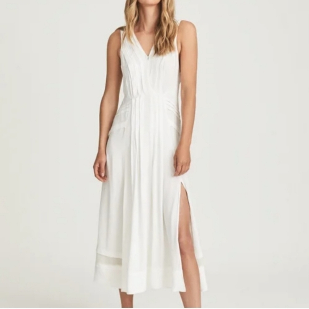 Reiss Marcella white split front sleeveless midi dress - Picture 2 of 16